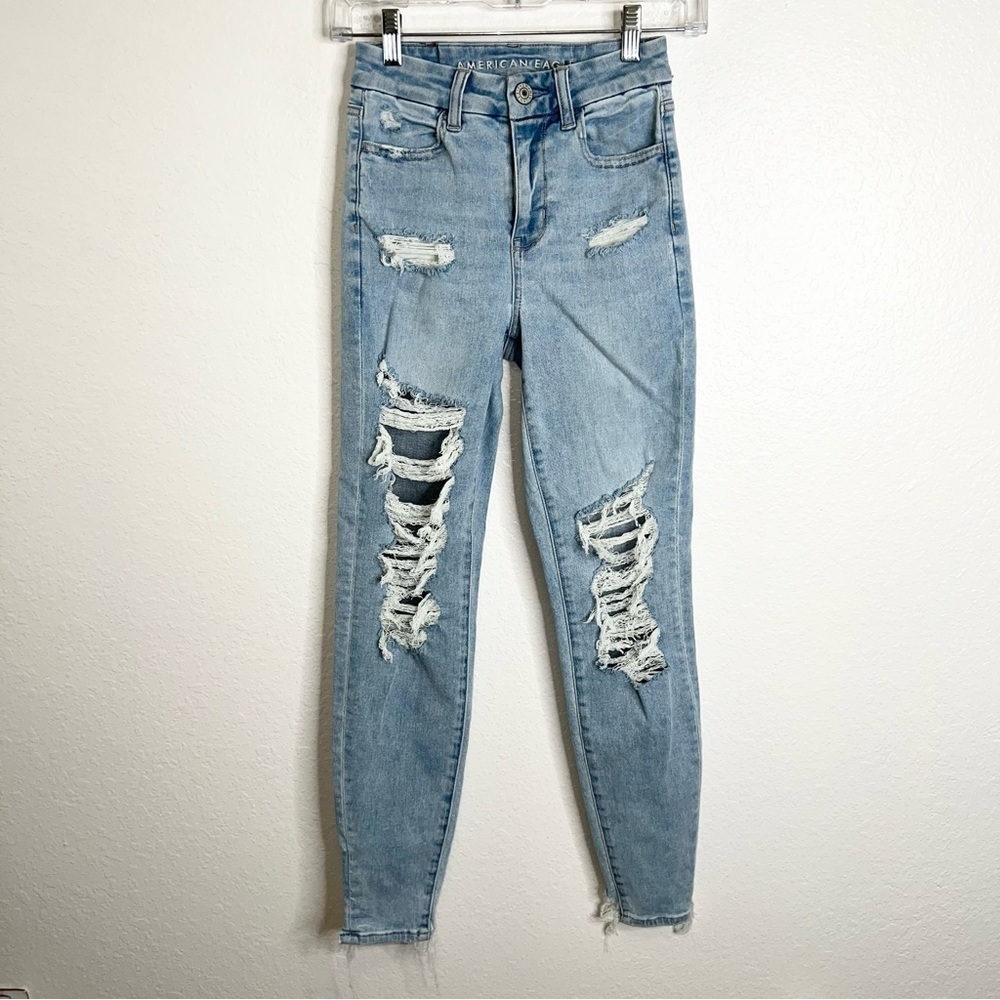American Eagle Jeans Women 00 R Curvy Hi Rise Jegging light distressed b22
